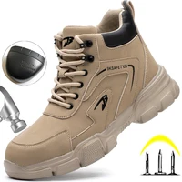 Steel Toe Anti-Puncture Men's Work Shoes Man Abrasion Resistant Reinforced Sole Safety Shoes Men's Safety Boots Leather Boots