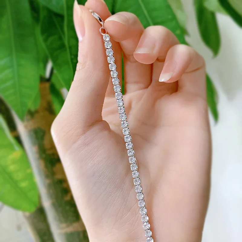 2023 New Fashion Advanced High Carbon Diamond Full Diamond Bracelet N Diamond 3mm Row Diamond Chain