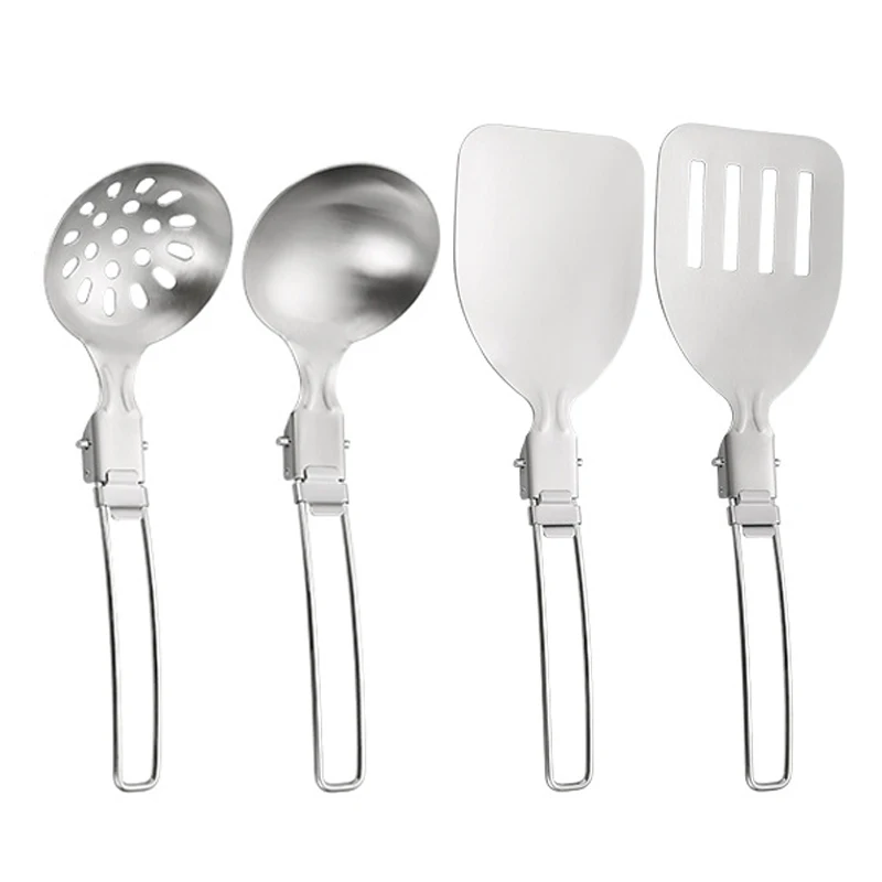 4PCS Outdoor Folding Kitchenware Set Camping Travel Portable 304 Stainless Steel Stir Frying Pot Shovel Soup Spoon 4PCS Outdoor Folding Kitchenware Set Camping Travel Portable 304 Stainless Steel Stir Frying Pot Shovel Soup Spoon