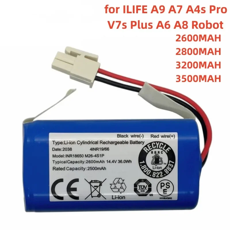 Original 14,8 V 2600mah Lithium-Batterie Für ILIFE A4 A4s V7 A6 V7s Plus Roboter Staubsauger INR18650 M26-4S1P batterie