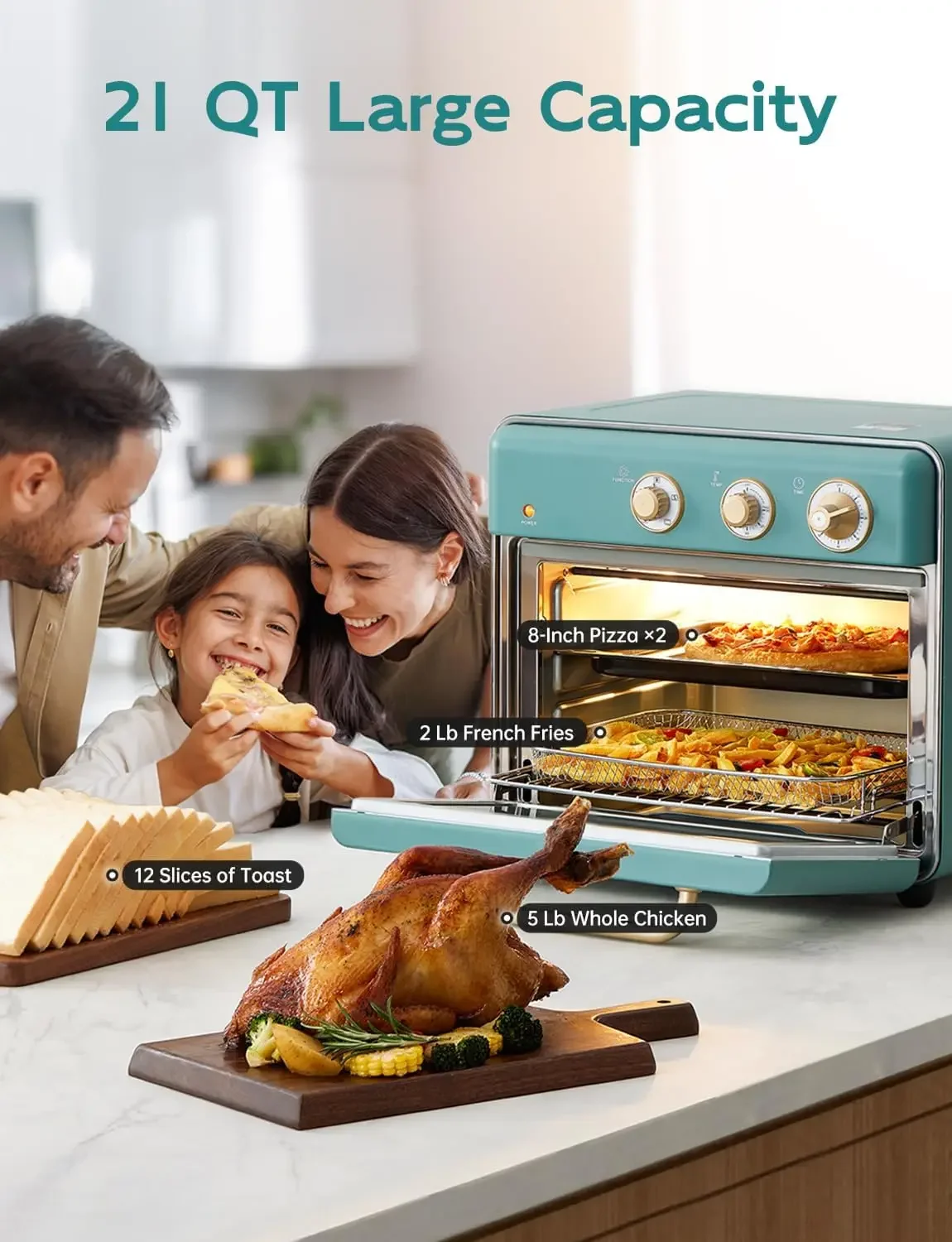 [21 QT& 6-in-1] Air Fryer Toaster Oven Combo, Super Compact Toaster Oven Air Fryer Combo 1500W Rapid Heat Air Fry Convec 6