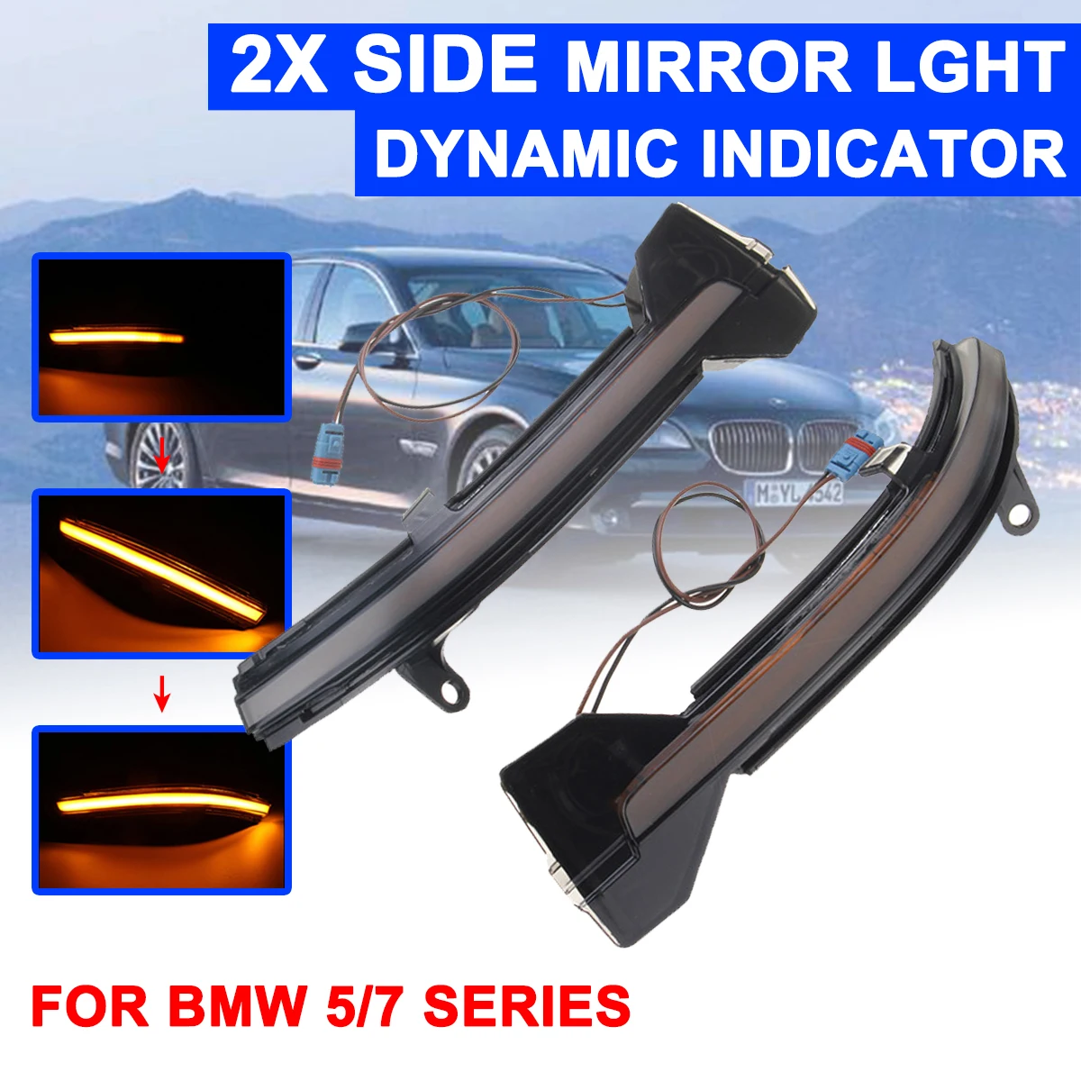 

1 Pair Rearview Mirror Signal Lamp Highlight LED Car Dynamic Turn Light Yellow for BMW 5 Series F10 F11 F07 F18 7 Series F01-03