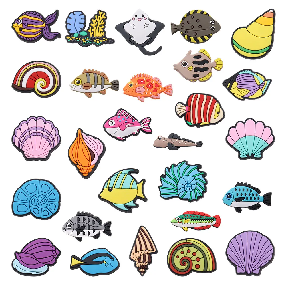 

Single Sale 1pcs PVC Kawaii Sea Animal Series Seaweed Turbot Salmon Ray Shoe Charms Hole Shoes Ornaments Decorations for Bands