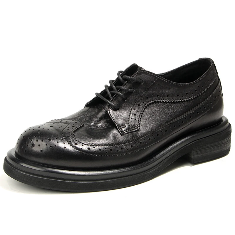 Genuine Leather Men's Block shoes Mens Business Shoes Luxury Handmade Comfortable Man Casual Shoes Retro Men Leather