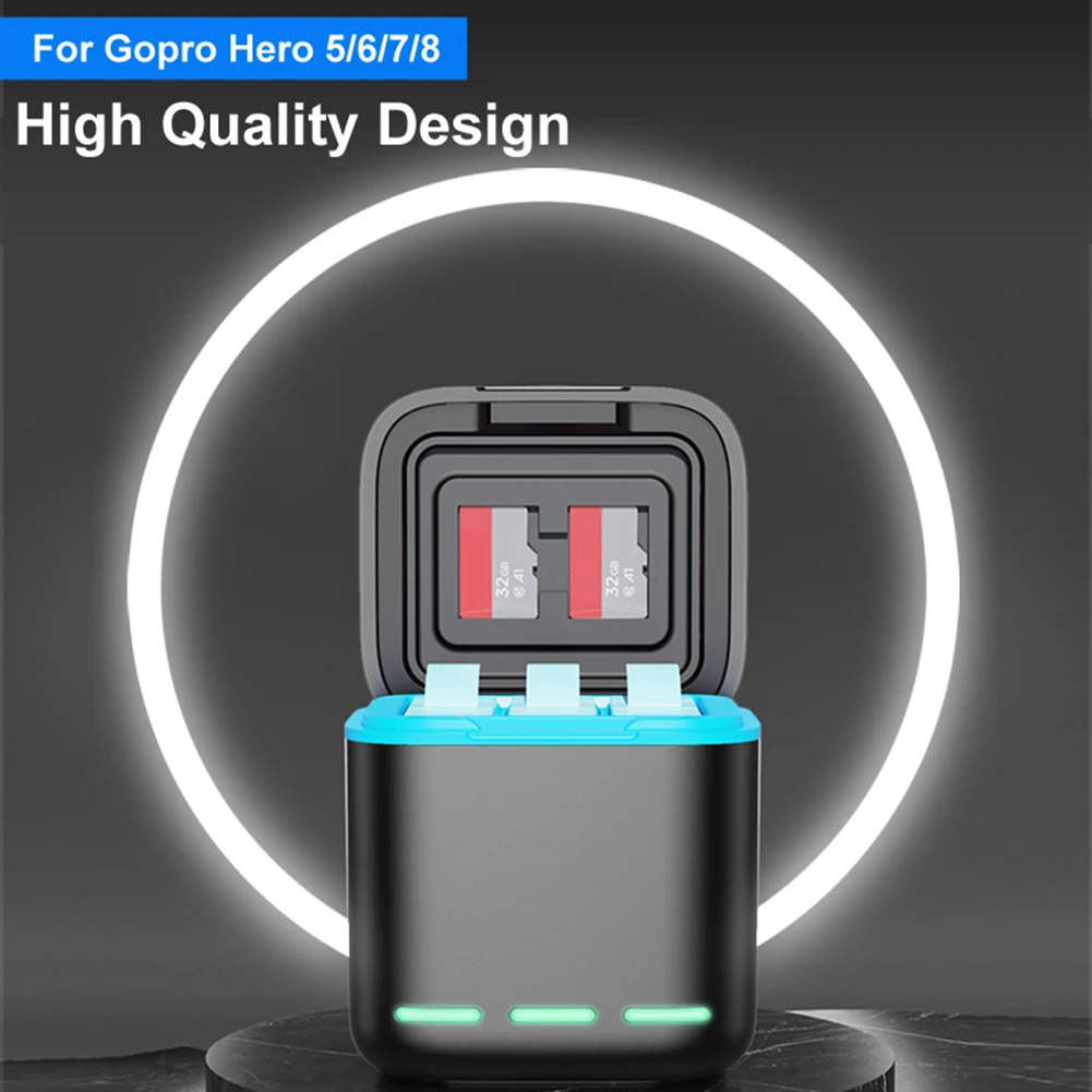 3-Channel Battery Charger with Type C Cable Fast Charger Batteries Storage Case for GoPro Go Pro Hero 8 7 6 5 Camera Accessories