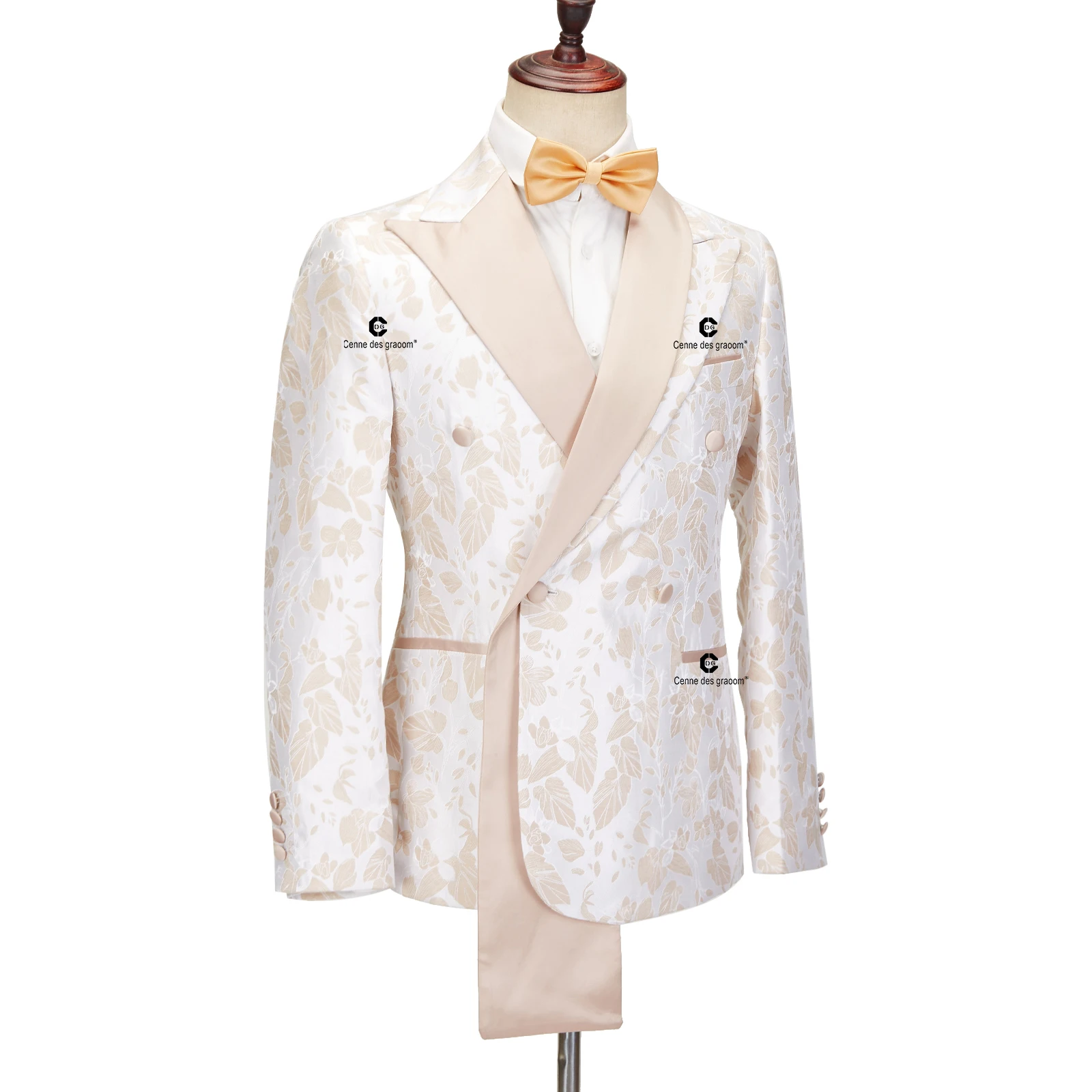 Cenne Des Graoom 2024 New Double-breasted Tuxedo Suits for Men Floral Paisley Jacquard Blazers Pants Wedding Party Wear Prom ﻿ 2