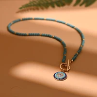 Collier ras du cou en pierre colorée de 4mm pour femmes, pendentif rond à breloque maléfique, à la mode, nouveaux bijoux quotidiens 4