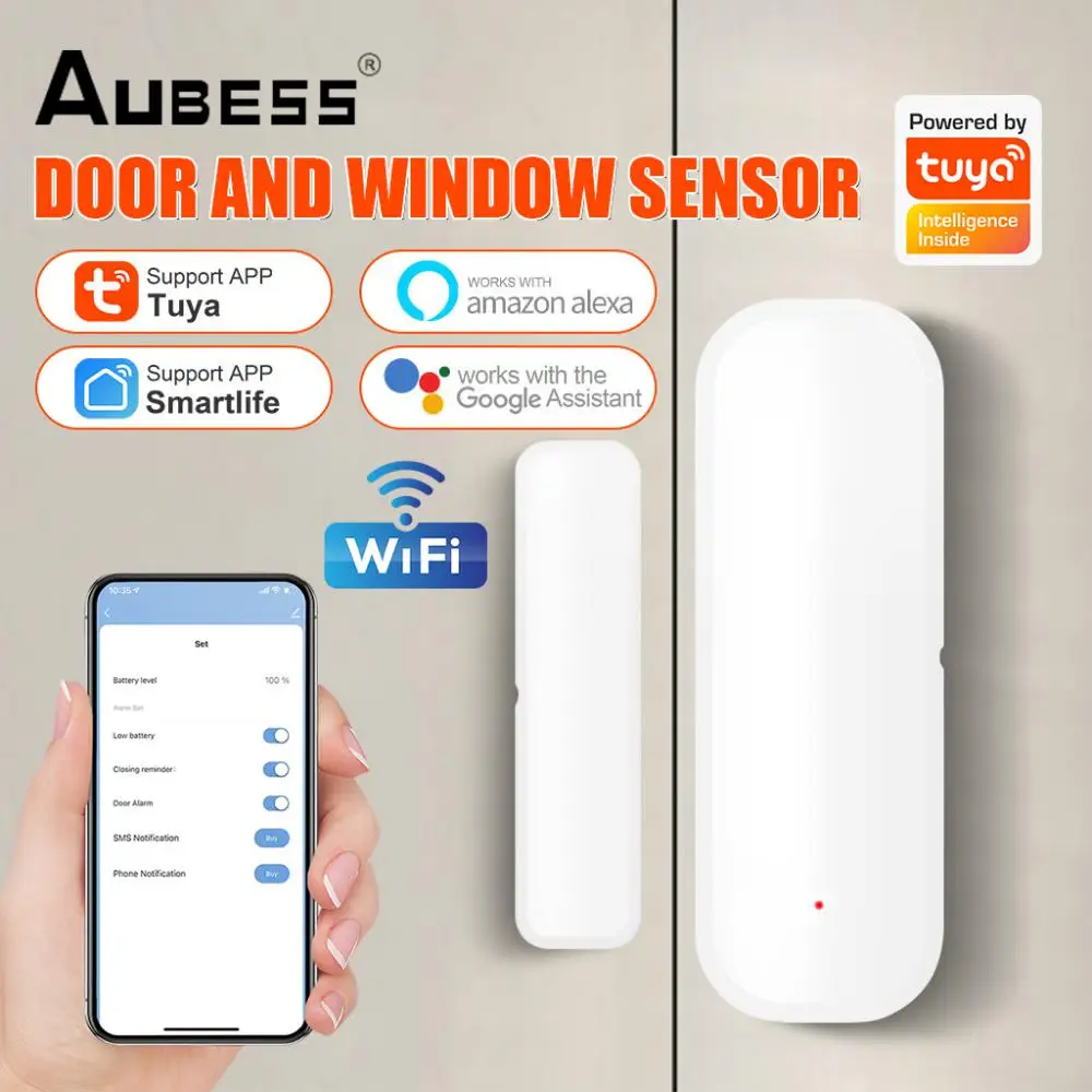 

Tuya Smart WiFi Door Window Sensor Door Magnetic Open/Close Detector Security Alarm System Work With Smartlife Alexa Google Home