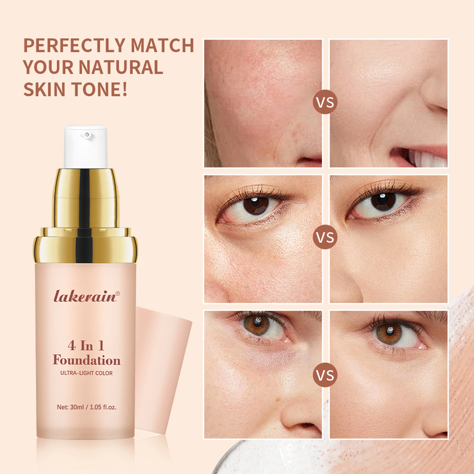 Color Changing Foundation 4 In 1 Moisturizer Longwearing Waterproof Concealer Even Skin Toning Sunscreen Spf 30 Whitening Makeup 6