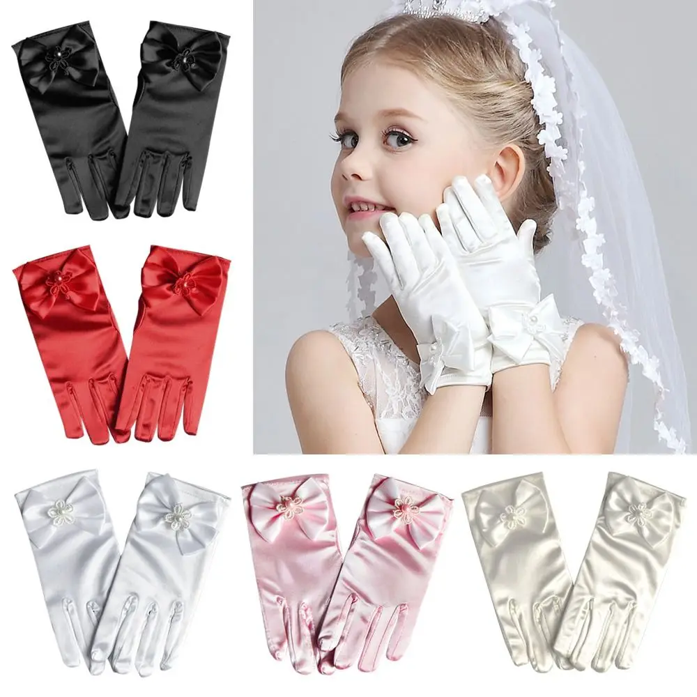 1Pair Girls Gorgeous Satin Fancy Gloves for Special Occasion Dress Formal Wedding Party Short