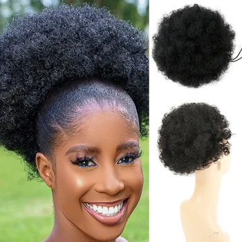 Capelli ricci crespi corti sintetici Panino da 8-12 pollici Afro per le donne Clip con coulisse per capelli a sbuffo in coda di cavallo Parrucchino da indossare ogni giorno