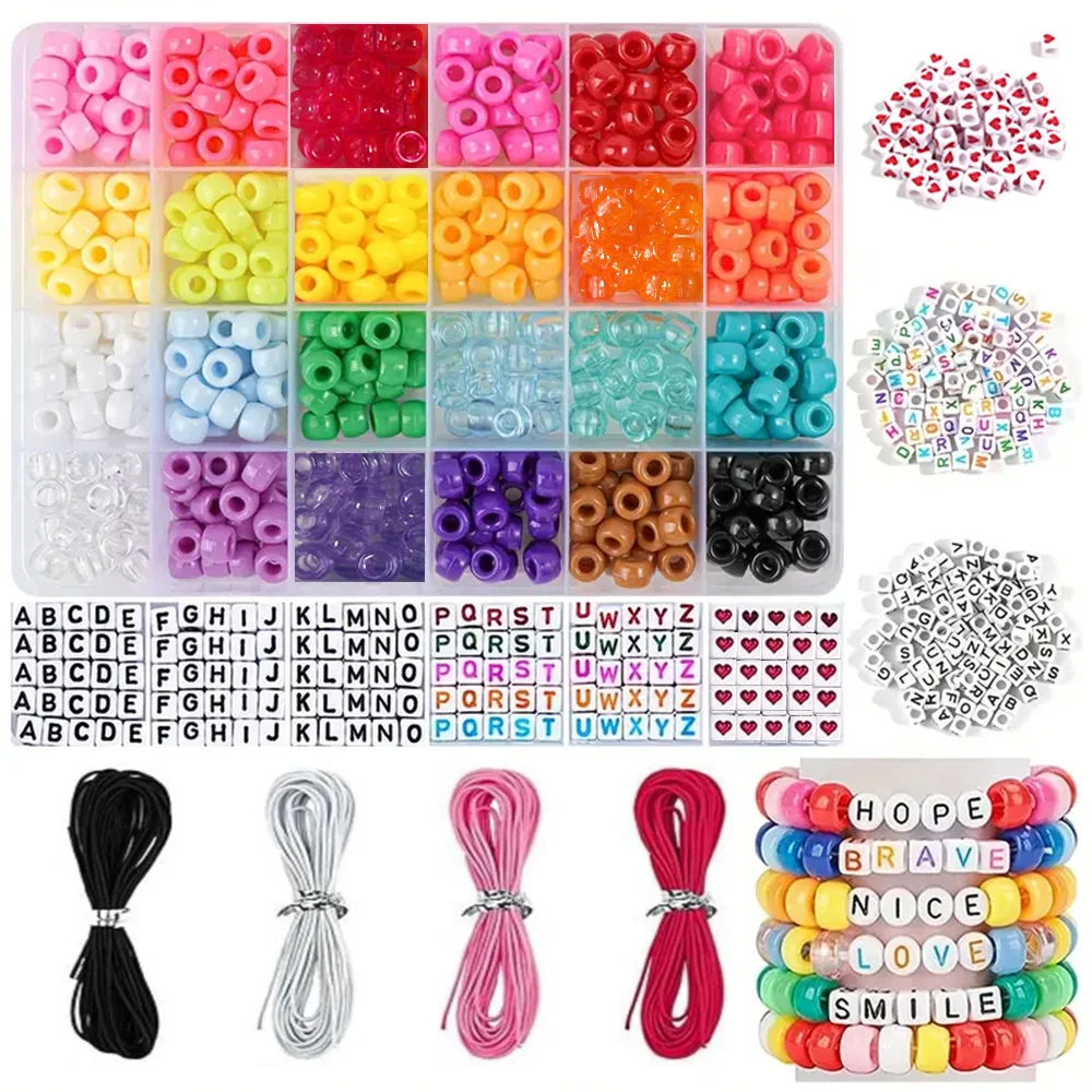 Armbandherstellungsset, Freundschaftsarmband Kandi Pony Perlen, Haarperlen mit Buchstabenperlen Schmuck DIY Basteln als Geschenk