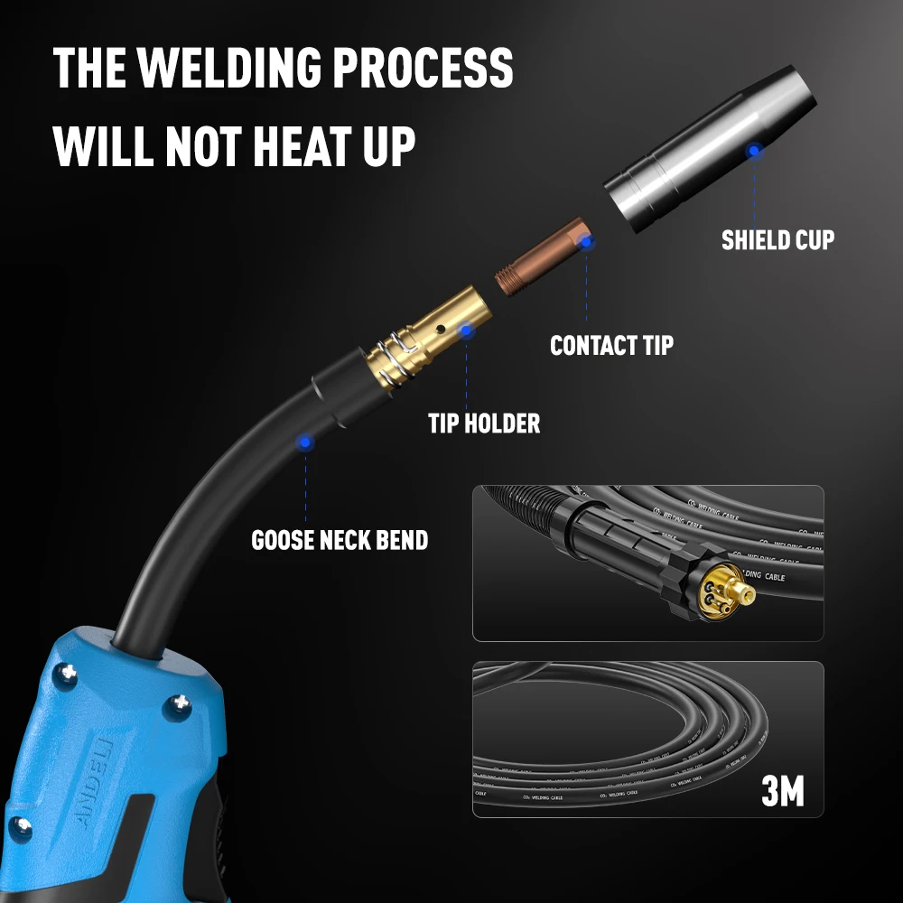 ANDELI MIG-270 Semi-automatic Welding Machine 3 in 1 MIG/Lift TIG/Stick Inverter MIG Welder Gas/Gasless Welding for Household
