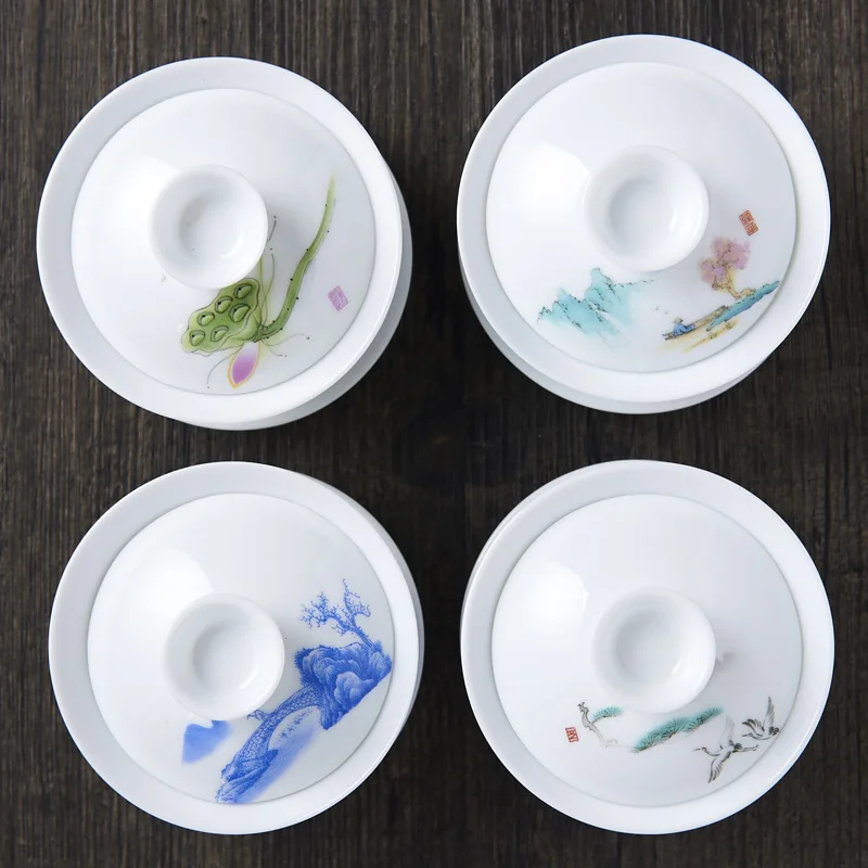 Chinese Traditions Gai Wan Tea Set Bone China Tea Sets Dehua Gaiwan Porcelain Pot Set For Travel Beautiful And Easy Kettle tea set