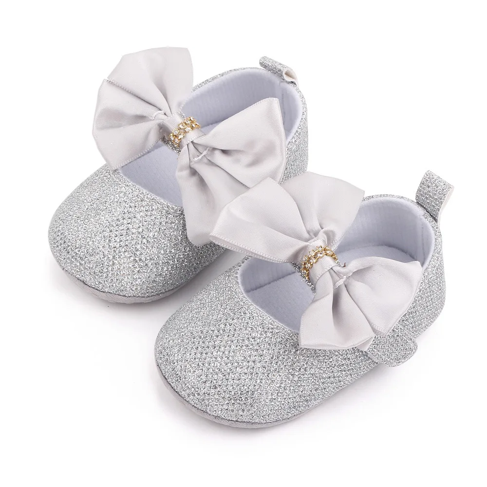 Infant Girl Shoes Bling Rhinestone Newborn Footwear Toddler Cute Bows Princess Flats for 1 Year Christian Baby Item Shower Gifts 2