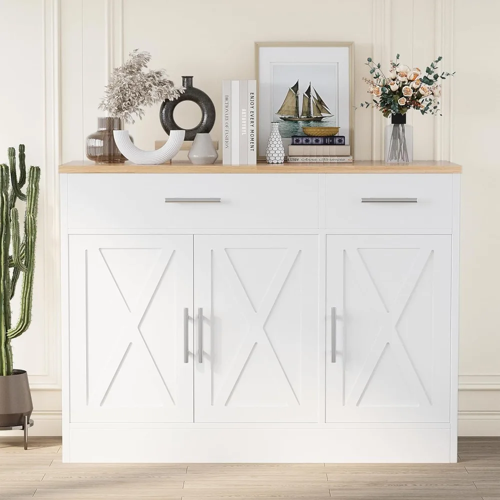 modern farmhouse sideboard buffet cabinet with storage with 3 doors,42" barn doors buffet cabinet with storage, wood coffee bar