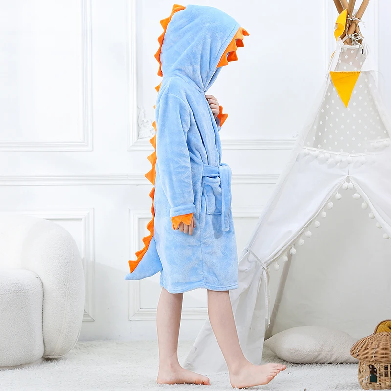 Boy and Girls Flannel Pajamas Robe Autumn and Winter Children Sleepwear Soft Hooded Kids Homewear 3-13 Years Dinosaur Bathrobes