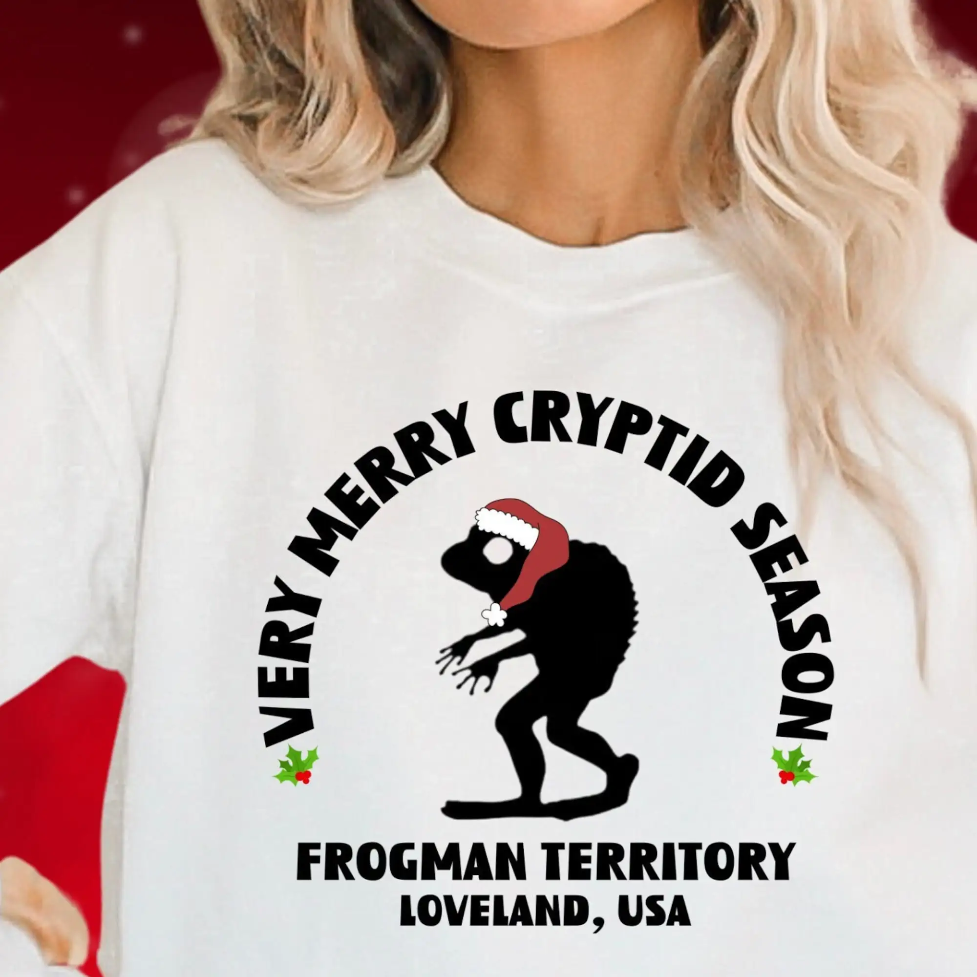 Molto Merry Cryptid Season Frogman Christmas Felpa Unisex, Loveland Ohio