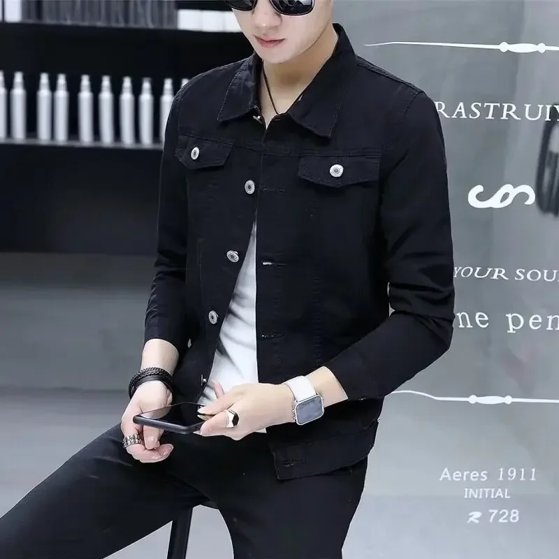 thumbnail image 1 of Chaqueta vaquera roja para hombre, abrigos vaqueros para hombre de Corea, corte ajustado, bajo costo, entrega rápida, talla grande, ropa de marca de lujo al precio más bajo, 1 of 5