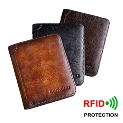 Genuine Leather Rfid Protection Wallets for Men Vintage Thin Short Multi Function ID Credit Card Holder Money Bag Coin Purses