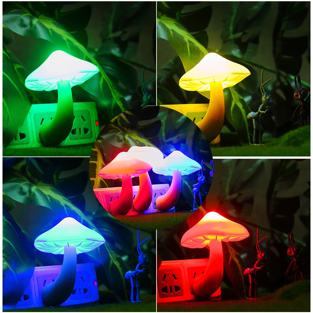 

Cute Mushroom Night Light LED Sensor Lamp US Plug Creative Family Bedroom Bedside Wall Decoration Lighting For Wedding Hotels