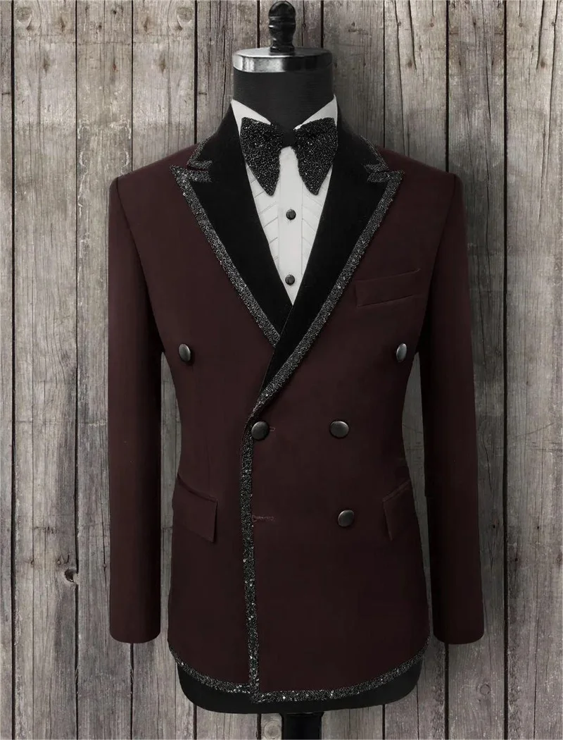 

Beaded Men Suits For Wedding Formal Luxury Groom Tuxedo 1 Pcs Blazer Jacket Custom Made Double Breasted Prom Dress Male Coat
