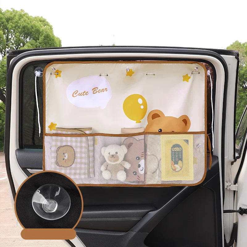 Car Curtain Multi-Functional Storage Curtains Children Car Window Sun Protection Insulation Cartoon Bear Bunny Car Sunshade cartoon cotton car sun shade curtain for side window baby kids children sunshade protector embroidery car window curtains