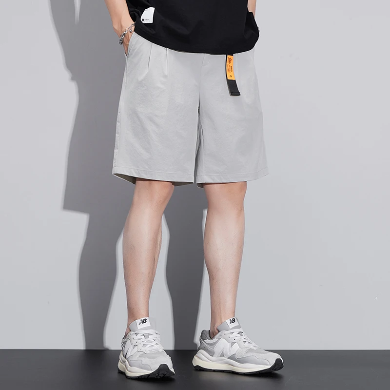 Ice Shreds Sweatpants Trousers 2024 New Summer Men's Minimalist Casual Loose Solid Color Elastic Pockets Straight Shorts