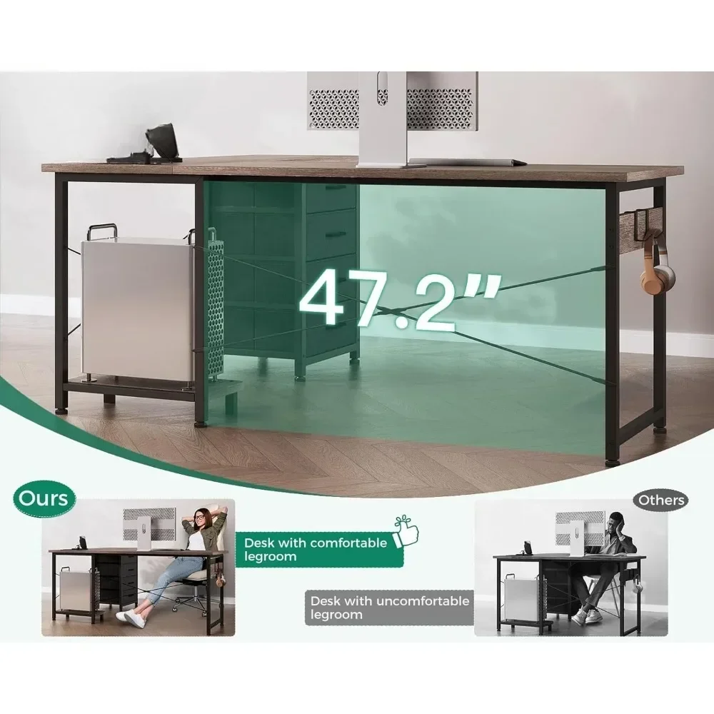 61" L Shaped Desk with 4 Tier Drawers, Power Outlets, Computer Desk with USB Charging Port and Host Stand 6