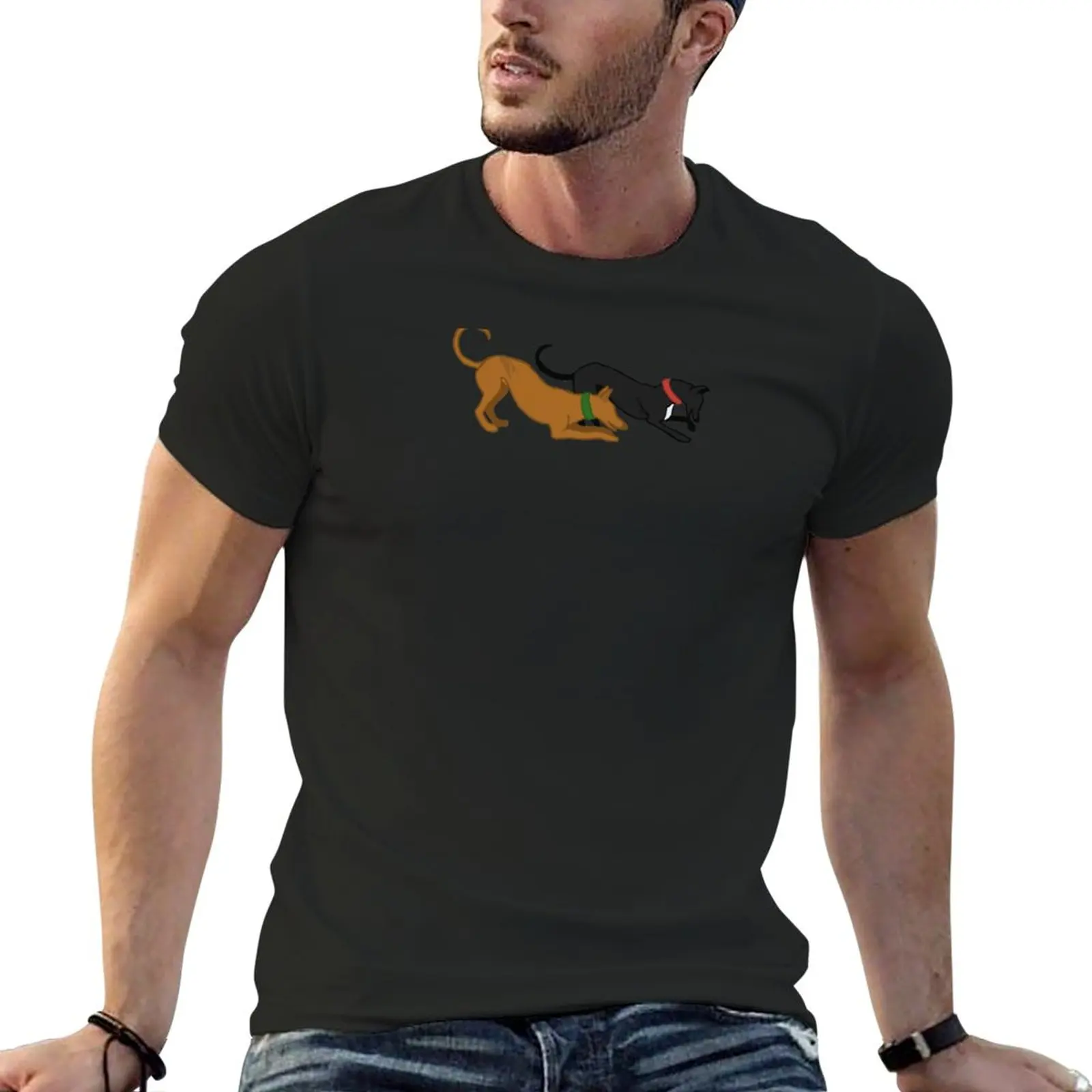 

2 Greyhounds Play T-Shirt hippie clothes summer top tees mens clothing