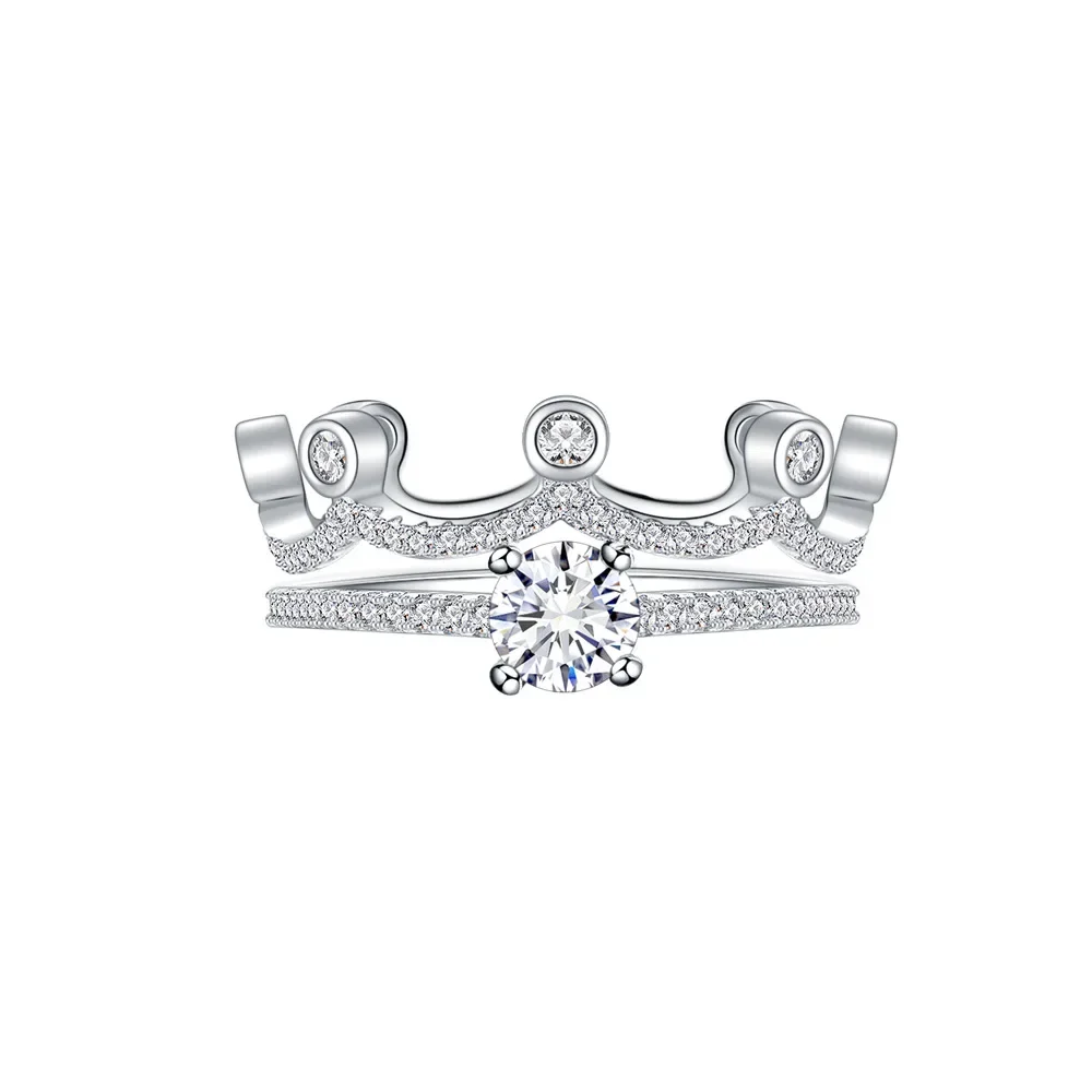 

STL Zhenchengda 2022 New Crown Layered Two Piece Ring Set for Women, Colorless 925 Sterling Silver Fashion