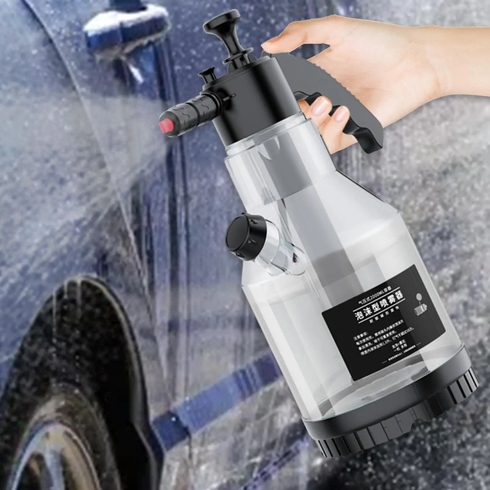 2L Handheld Car Wash Foam Sprayer Car Wash Cannon Garden Hose Compatible Car Detailing Cleaning Snow Foam With Side-Opening Lid
