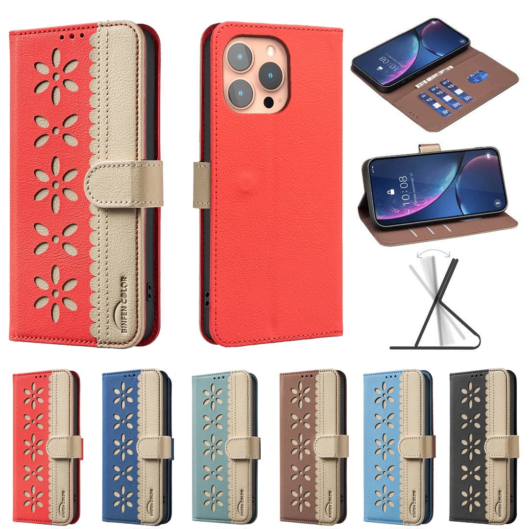 Elegant Floral Flip Leather Wallet Case with RFID Blocking and Card Slot Holder - Stand and Lace Detail Design
