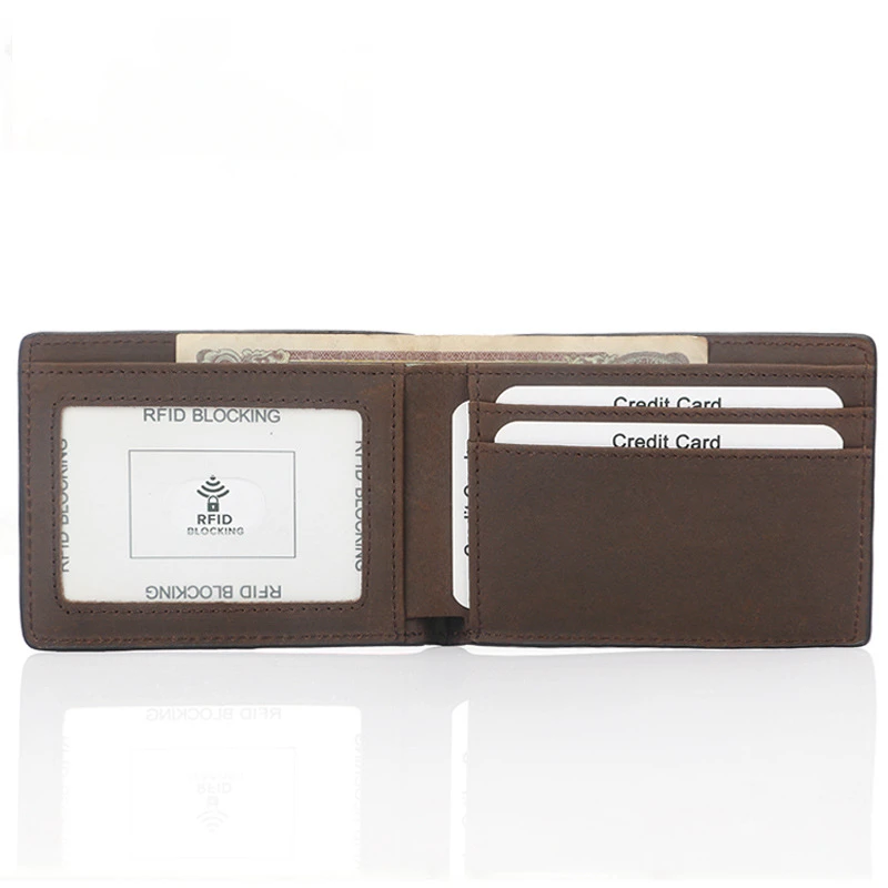 New style retro leather men's wallet with anti-theft brush crazy horse head layer cowhide thin short leather wallet
