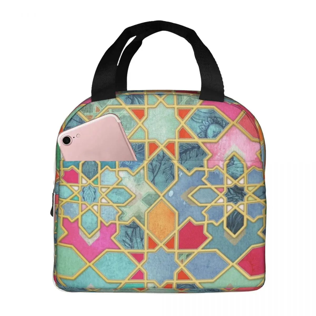 

Красочная Марокканская мозаика Gilt Glory, термоизолированная сумка для ланча, изолированная сумка бэнто, контейнер для ланча, пакеты для хранения пищевых продуктов, большая сумка
