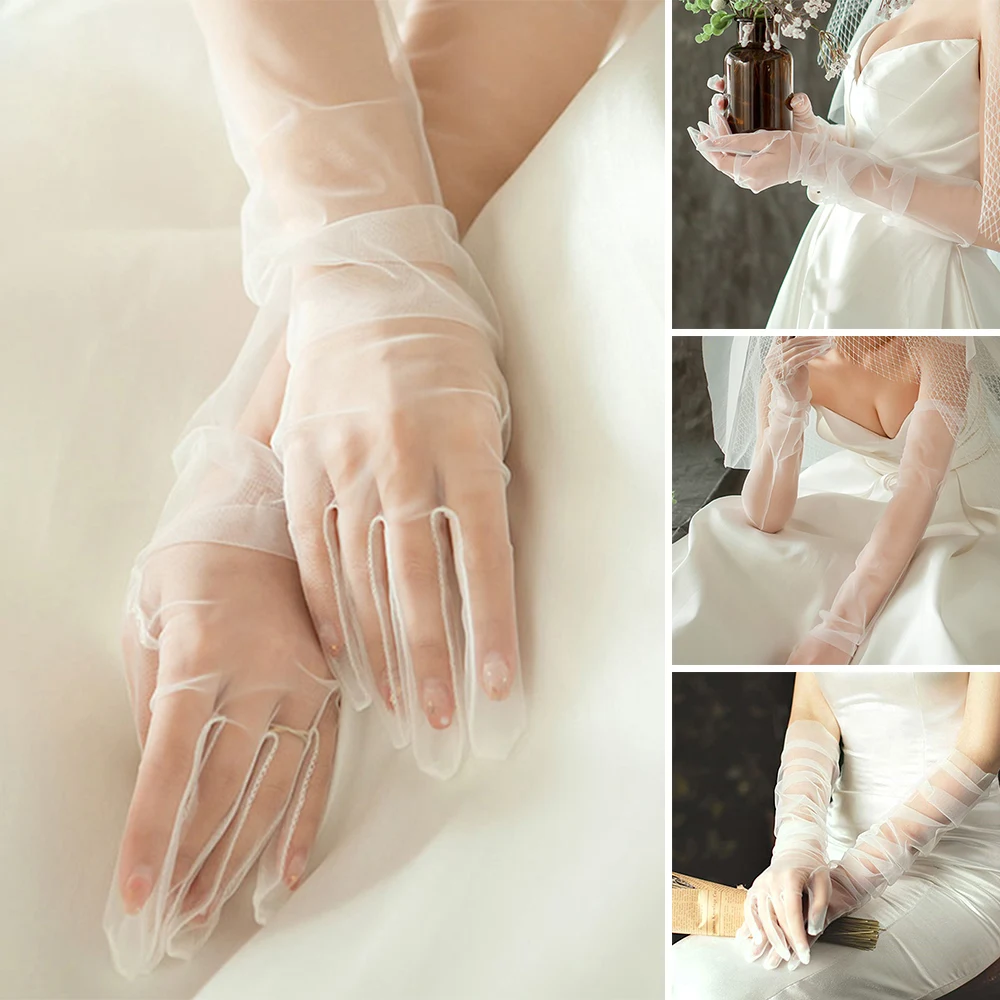Fashion Women Ultra Thin Gloves Tulle Elbow Long Wedding Bride Dress Mittens Elegant Summer UV-proof Driving Mesh Fishnet Glove