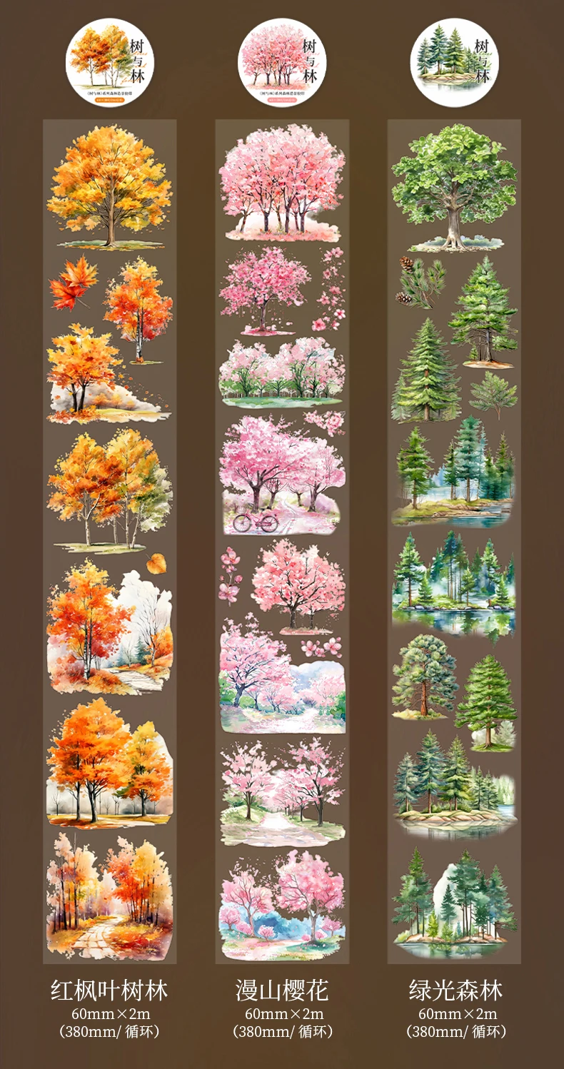 Journal GO 6 x 200 cm Waldbaum PET-Klebeband DIY Scrapbooking Dekor Fotoalbum Collage Junk Journal Materialien Planer Masking Tape – Detail 14