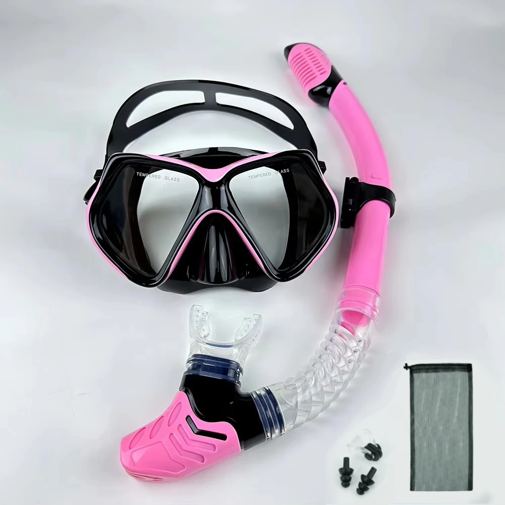 Dry Snorkel Set Diving Mask For Adults Tempered Glass Professional Panoramic Snorkeling Gear Swimming Training Snorkel Kit snorkeling diving mask diving mask snorkel set