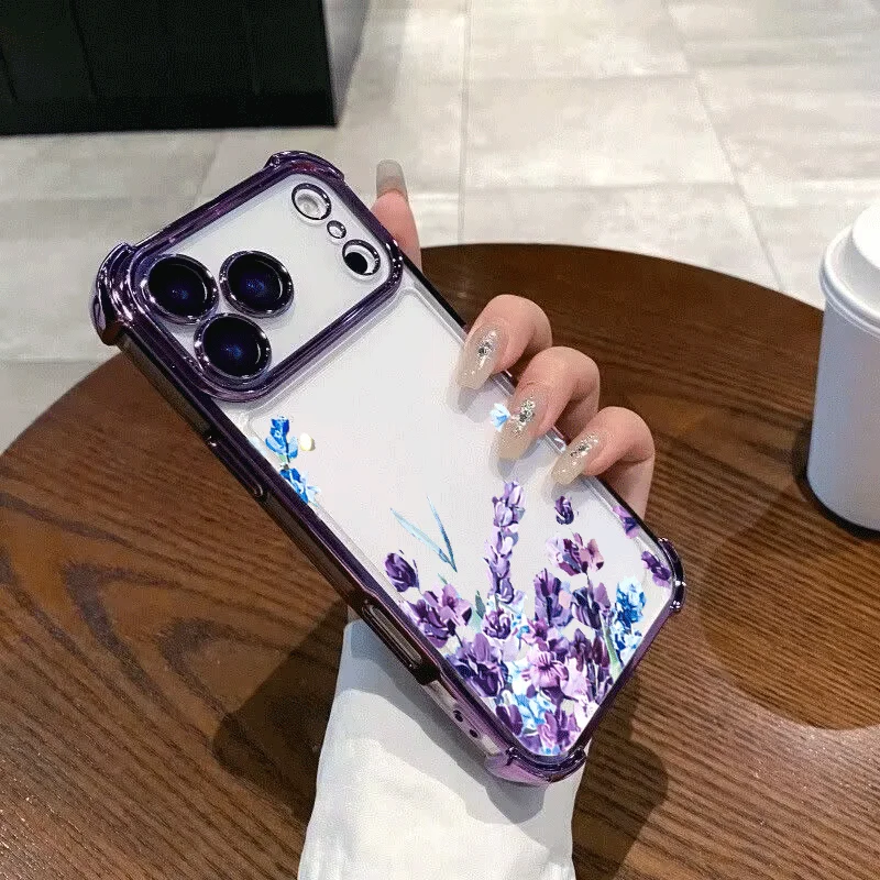 Electroplated Purple Lavender Flower Clear Case Cover