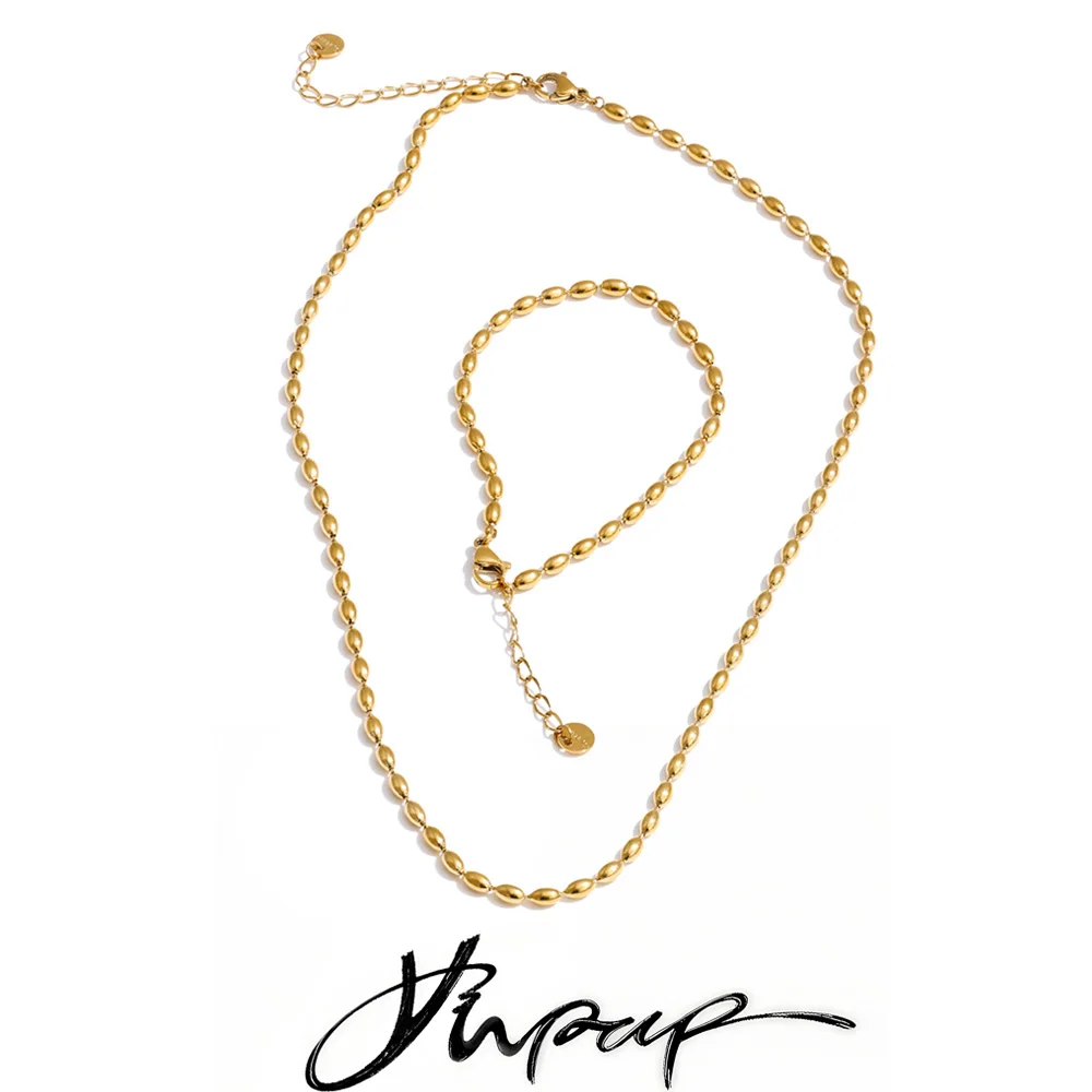 Yhpup Stainless Steel Beads Chain Jewelry Set