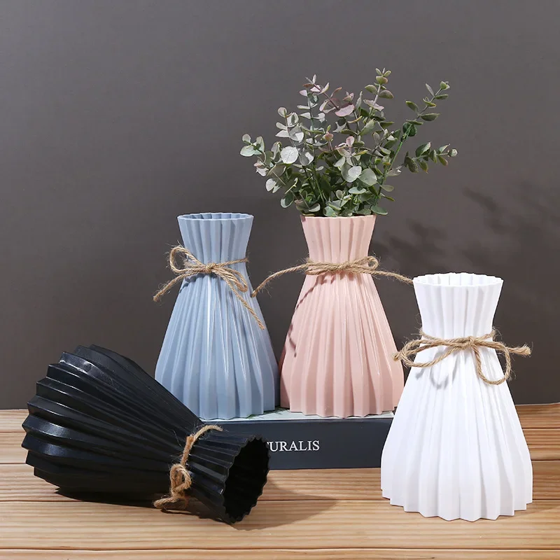 Plastic Vase Nordic Not Fragile Imitation Ceramic Flower Pot Basket Decor for Flowers Wedding Home
