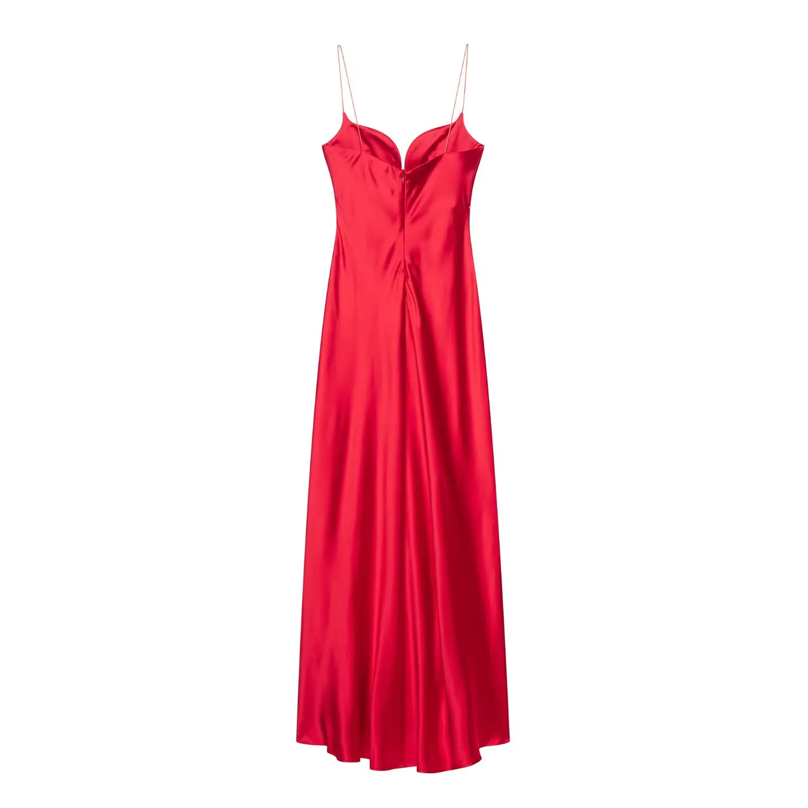 KONDALA Sexy schickes rotes Satin-Damenkleid mit V-Ausschnitt, Cami, langes Partykleid, Damenmode, 2025, Sommerurlaub, Strand, Y2K-Mädchenkleid – Detail 8