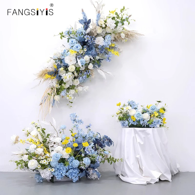 

Blue Wedding Floor Floral Arrangement Event Stage Welcome Area Decor Prop Arch Hang Flower Row Table Floral Ball decoration prop