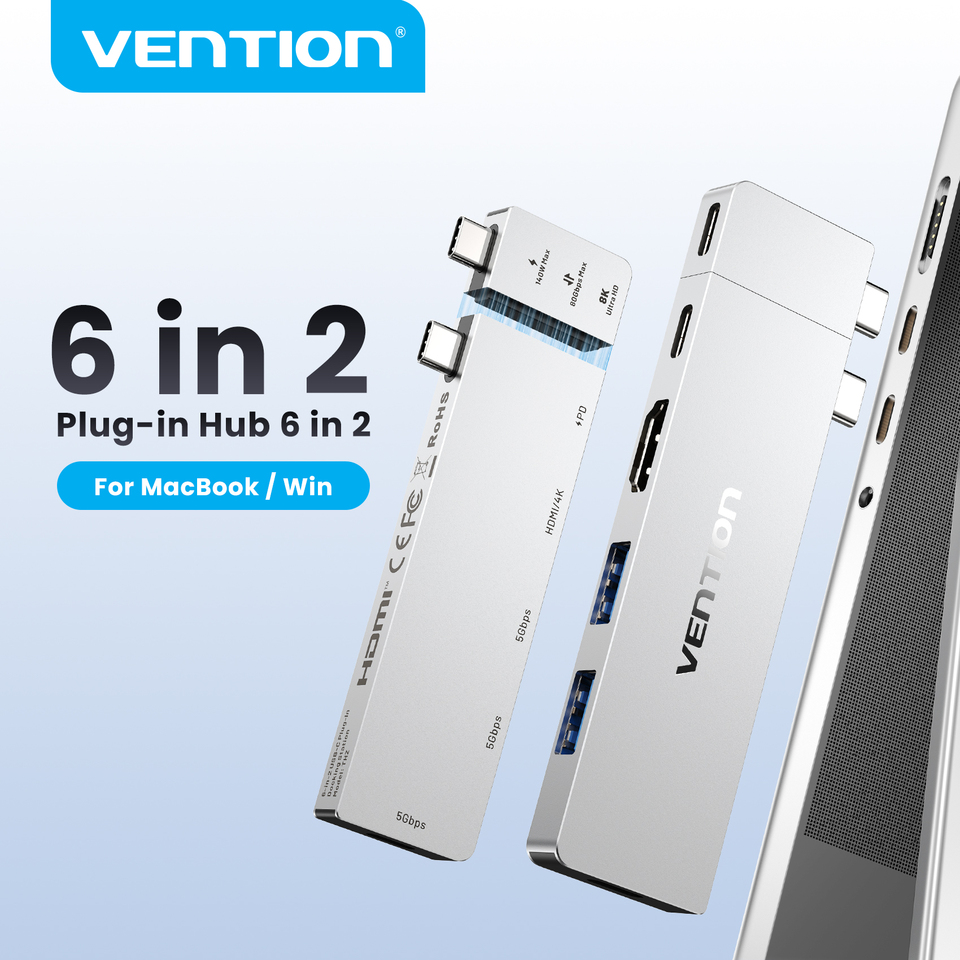 Vention USB C Plug-in Hub 6 in 2 Thunderbolt 4 80Gbps 8K Dock Station for MacBook Pro Air USB 3.0 HUB HDMI 4K60Hz for Win Laptop