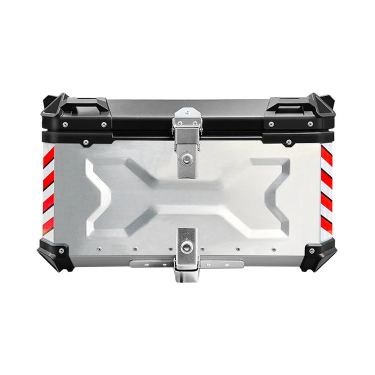 65L Argento + Nero X Design F2-Moto Universal Alu Trunk Box Storage Bagagli Top Case Moto Tail Box