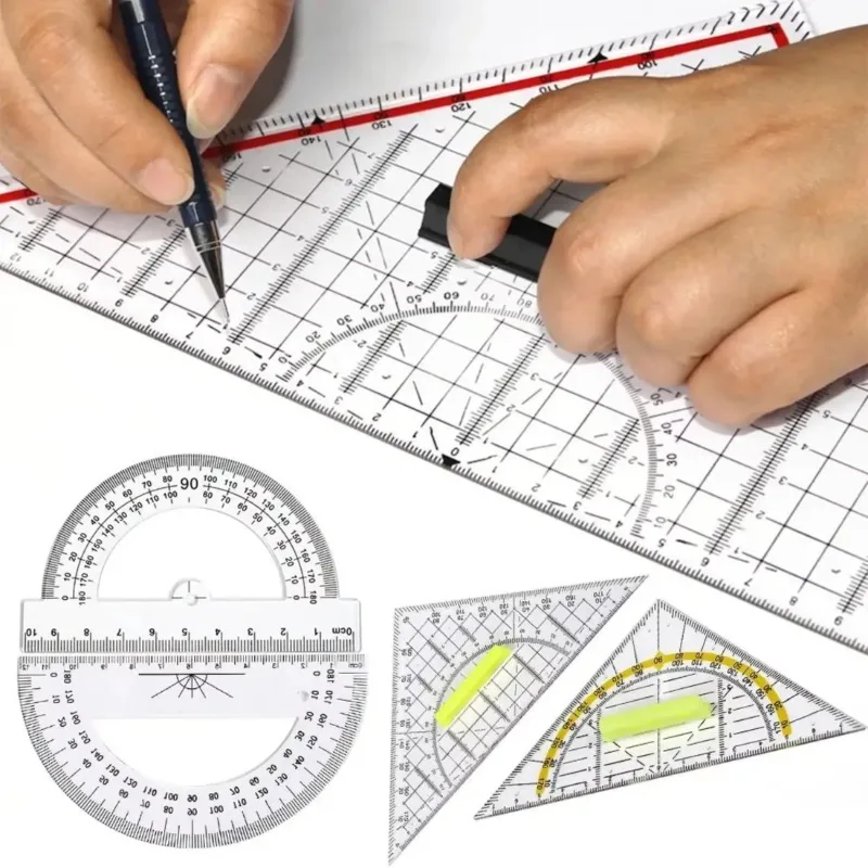 Multi-function Triangle Ruler with Handle Transparent Angle Protractor Geometry Measuring Drawing Drafting Tools School Supplies triangle ruler ruler set geometry set