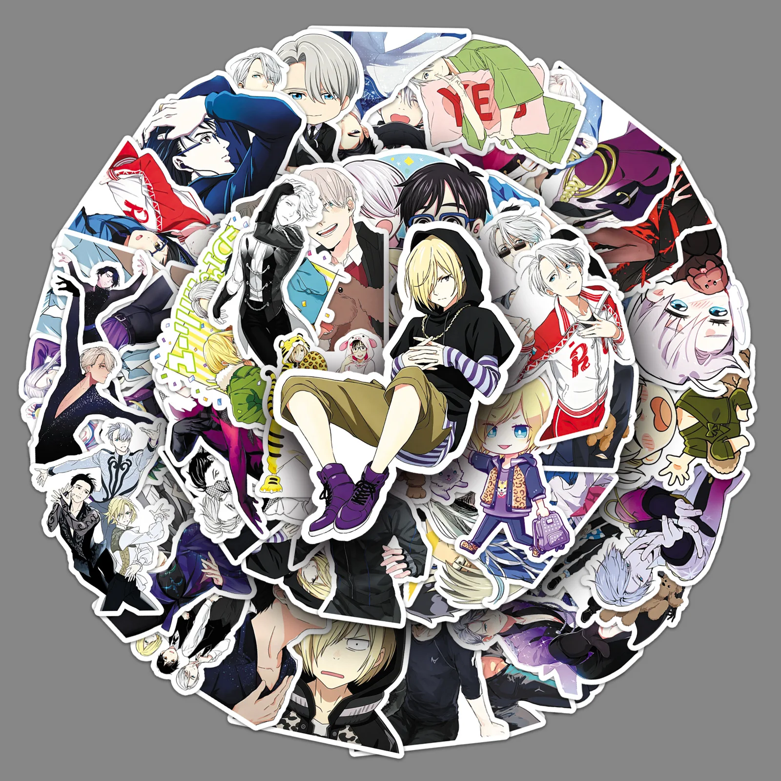 50PCS Yuri on Ice 피겨 스케이팅 애니메이션 스티커 귀여운 캐릭터 데칼 노트북 물병 스크랩북킹용 방수