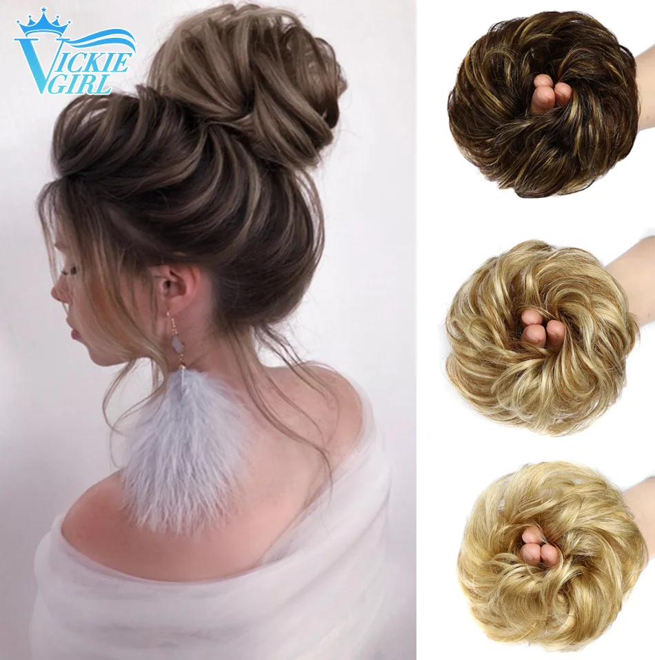 Human Hair Extensions 100% Human Hair Bun Extensions Messy Curly Elastic Hair Scrunchies Hairpieces Natural Wavy Curly Bun Pieces for Women