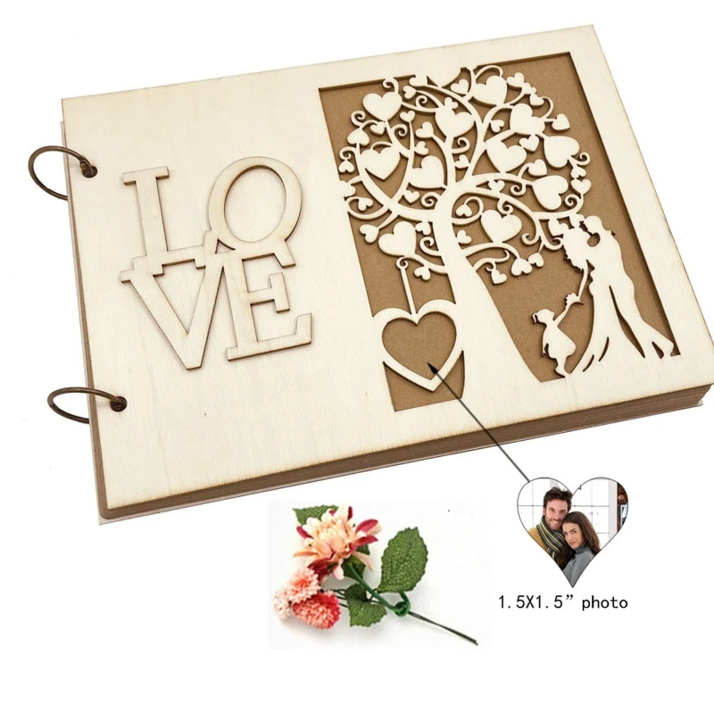 Love Wedding Guest Book Personalized Wooden Family Tree Guestbook Signature Book