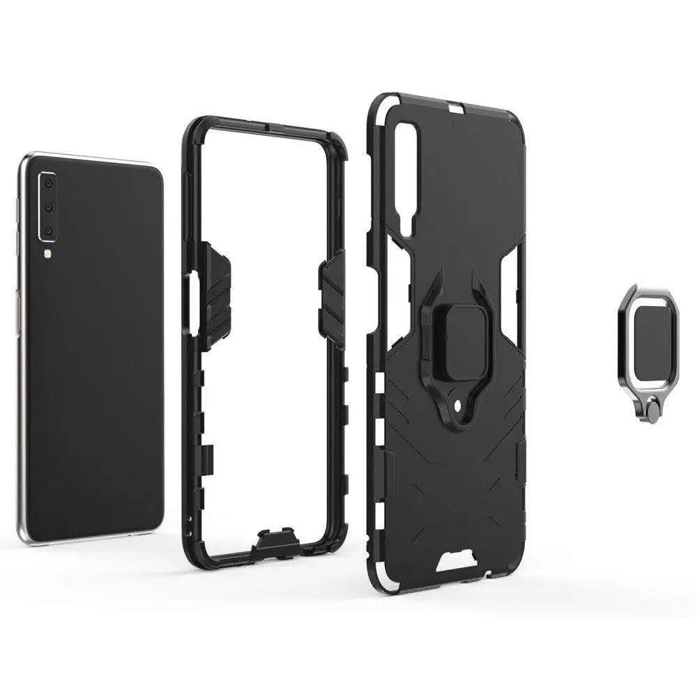 Luxury Armor Shockproof Phone Case with Silicone TPU and Metal Ring Holder